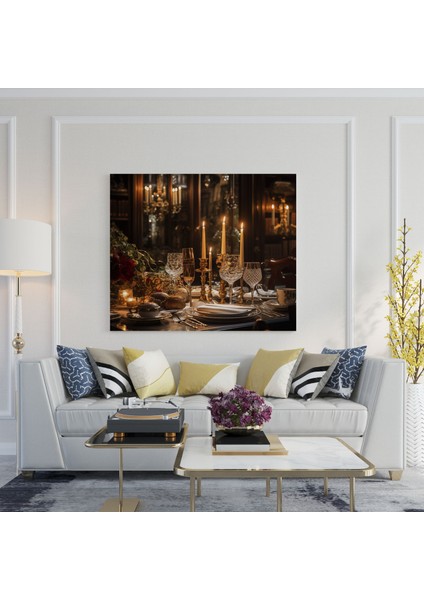 Romantik Akşam Yemeği Kanvas Tablo - Romantik, Mum Işığında Yemek Masası, Romantik Kanvas Tablo, Fotoğraf, 30X30 fiyatları