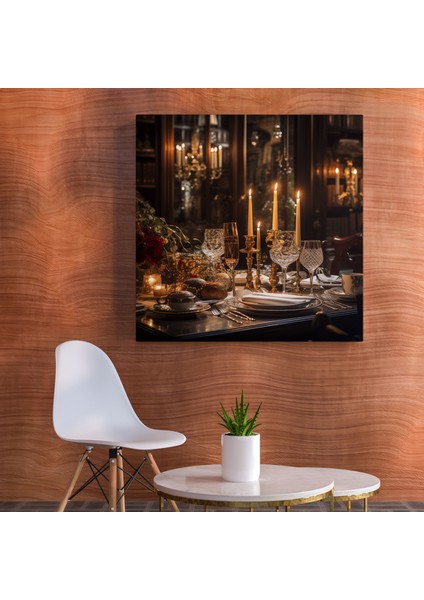 Romantik Akşam Yemeği Kanvas Tablo - Romantik, Mum Işığında Yemek Masası, Romantik Kanvas Tablo, Fotoğraf, 30X30 modelleri