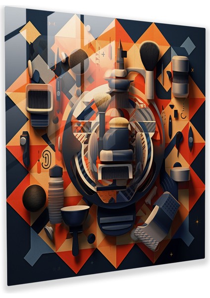 Geometrik Berber Aletleri Cam Baskı - Berber, Cam Sanatı, Geometrik Berber Aletleri Cam Baskı, Cam Baskı, 30X30