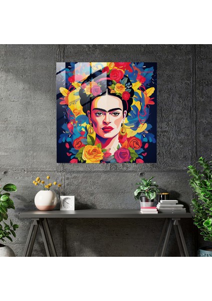 Frida Kahlo Cam Baskı - Frida Kahlo, Cam Sanatı, Modern Sanat, Pop Art'tan Esinlenen Illüstrasyon, 30X30