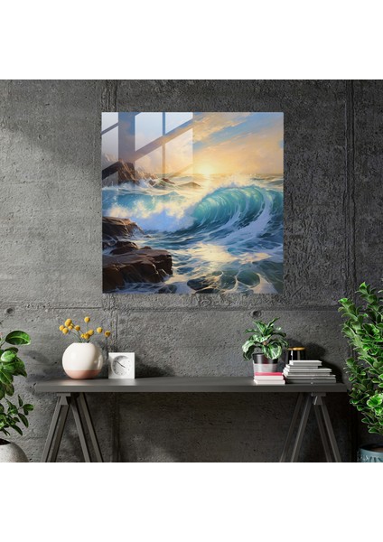 Görkemli Sular Cam Baskı - Empresyonist Deniz Manzarası Duvar Tablosu - Sakin Ev Dekorasyonu - Ruhani Cam Sanatı, 30X30 fiyatları