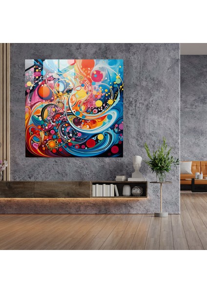 Bohem Canlı Desenler Soyut Cam Baskı - Bohem, Modern Sanat, Ev Dekorasyonu, Cam Baskı, 30X30