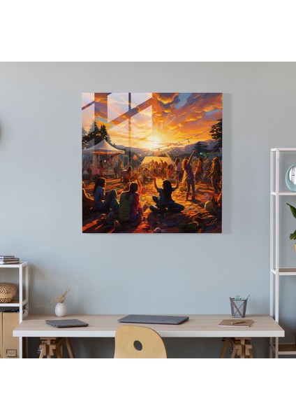 Bohem Açık Hava Müzik Festivali Cam Baskı - Bohem, Cam Sanatı, Ev Dekorasyonu, Yağlıboya Tablo, 30X30 modelleri