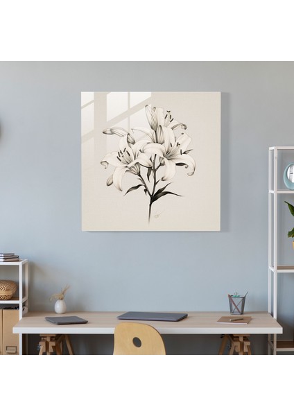Modern Zambak Cam Baskı Duvar Sanatı - Sade ve Narin Estetik ile Minimalist Çizgi Çizimi - Yüksek Kaliteli Cam Baskı, 30X30 fiyatları