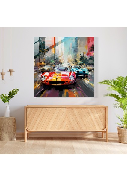 Modern Ev Dekorasyonu Için Klasik Arabalarla Canlı Şehir Manzarası Cam Baskı Duvar Sanatı, 30X30 fiyatları
