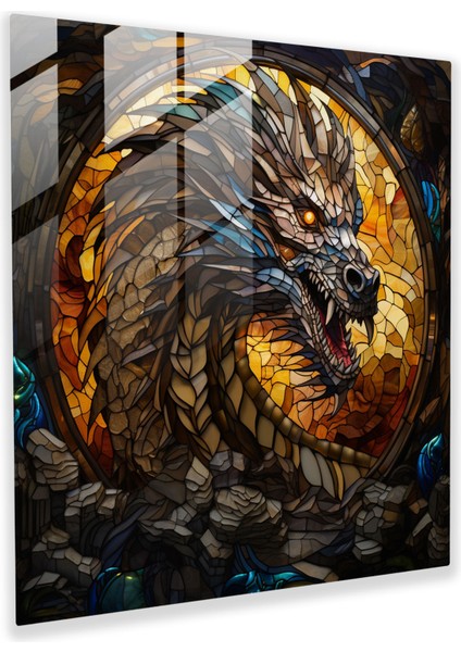 Mistik Muhafız Cam Baskı - Ejderhanın Hazine Mağarası - Büyüleyici Duvar Dekorasyonu, 30X30