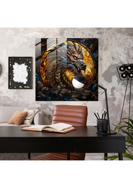 Mistik Muhafız Cam Baskı - Ejderhanın Hazine Mağarası - Büyüleyici Duvar Dekorasyonu, 30X30 fiyatları