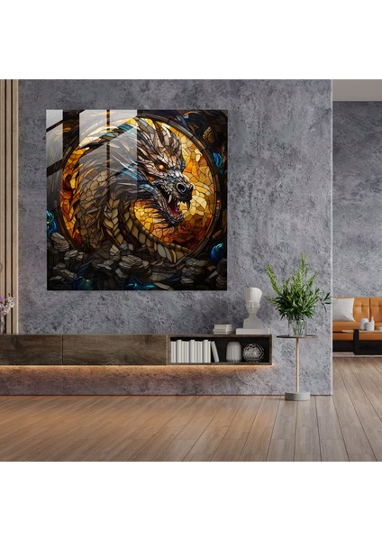 Mistik Muhafız Cam Baskı - Ejderhanın Hazine Mağarası - Büyüleyici Duvar Dekorasyonu, 30X30 modelleri