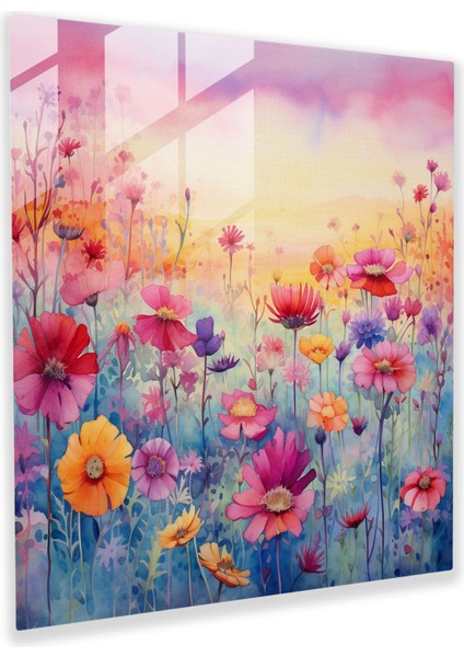 Bohem Suluboya Çiçek Tarlası Cam Baskı - Bohem, Cam Baskı, Modern Sanat, Bohem, 30X30