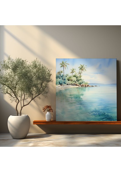 Tropikal Plaj Kanvas Tablo - Otel, Duvar Süslemesi, Plaj Manzarası, Kanvas Tablo, 30X30