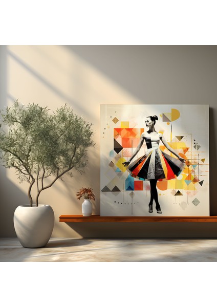 Balerin Geometrik Şekiller Kanvas Tablo - Balerin, Duvar Sanatı, Ev Dekorasyonu, Geometrik Şekiller, 30X30
