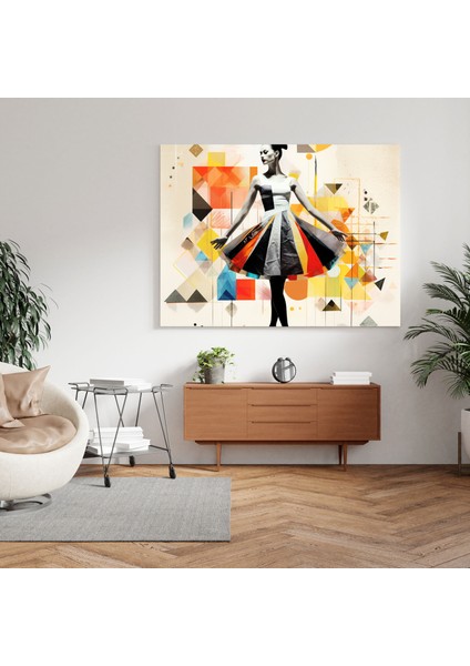 Balerin Geometrik Şekiller Kanvas Tablo - Balerin, Duvar Sanatı, Ev Dekorasyonu, Geometrik Şekiller, 30X30
