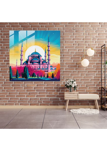 Renkli Sultanahmet Camii Cam Tablo - Pop Art Baskı Ev ​​dekorasyonu Için Cam Duvar Sanatı, 30X30 fiyatları