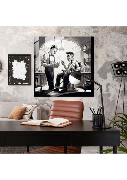 Berber Retro Kesim - Cam Baskı - Berber, Berber, Retro Stil, Ev Dekorasyonu, 30X30 modelleri