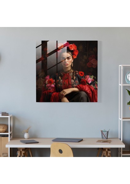 Frida Kahlo Cam Baskı - Frida Kahlo, Frida Kahlo Yoğun Bakış, Cam Sanatı, Cam Baskı, 30X30