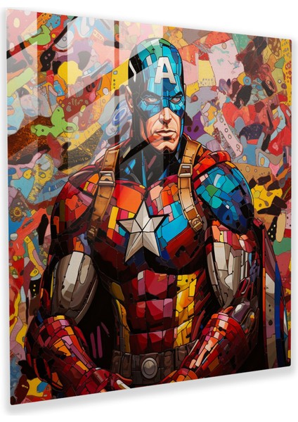 Komik Mozaik Cam Baskı - Pop Art Kolajı, Canlı Çizgi Roman Karakterleri, Modern Duvar Dekorasyonu, 30X30