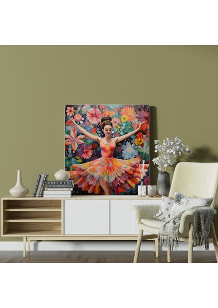Kaprisli Balerin Kanvas Tablo - Balerin, Kanvas Tablo, Çiçek Desenli, Duvar Sanatı, 30X30 fiyatları