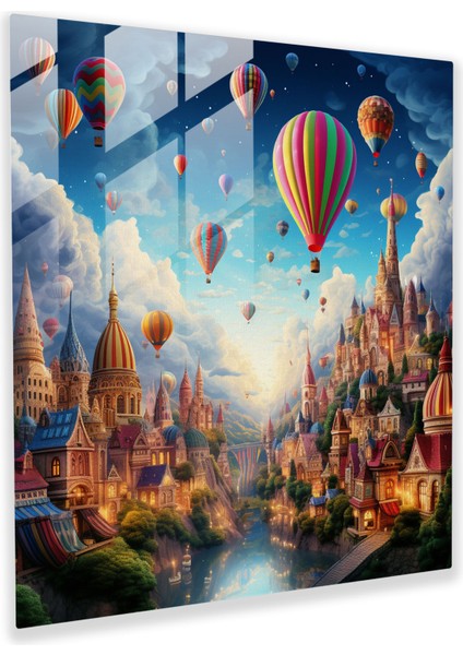 Bohem Sıcak Hava Balonları Cam Baskı - Bohem, Modern Sanat, Bohem Sıcak Hava Balonları, Kaprisli, 30X30