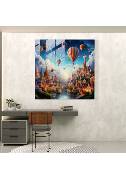 Bohem Sıcak Hava Balonları Cam Baskı - Bohem, Modern Sanat, Bohem Sıcak Hava Balonları, Kaprisli, 30X30