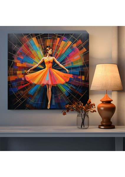 Geometrik Balerin Kanvas Tablo - Balerin, Duvar Dekorasyonu, Canlı Renkler, Kesişen Çizgiler, 30X30 fiyatları