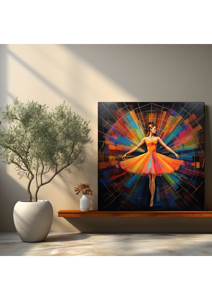 Geometrik Balerin Kanvas Tablo - Balerin, Duvar Dekorasyonu, Canlı Renkler, Kesişen Çizgiler, 30X30 modelleri