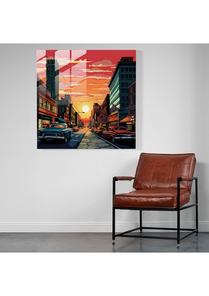 Retro Şehir Manzarası Cam Baskı - Ev Dekorasyonu Için Pop Art Cam Duvar Sanatı, 30X30 fiyatları