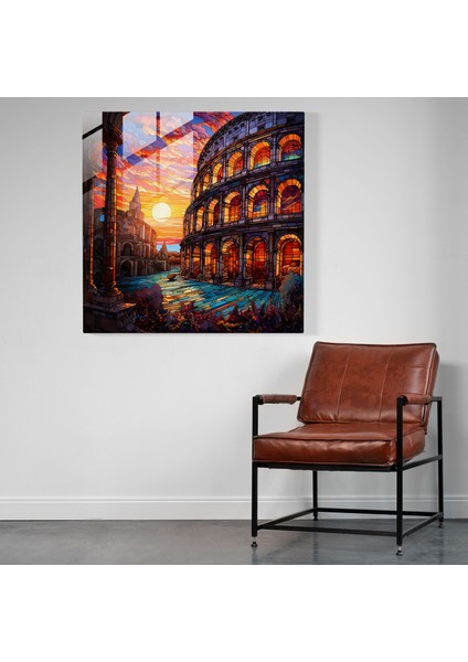 Ethereal Elegance Cam Baskı - Art Nouveau Vitray Roman Colosseum Gün Batımı Duvar Sanatı Dekorasyonu, 30X30 fiyatları
