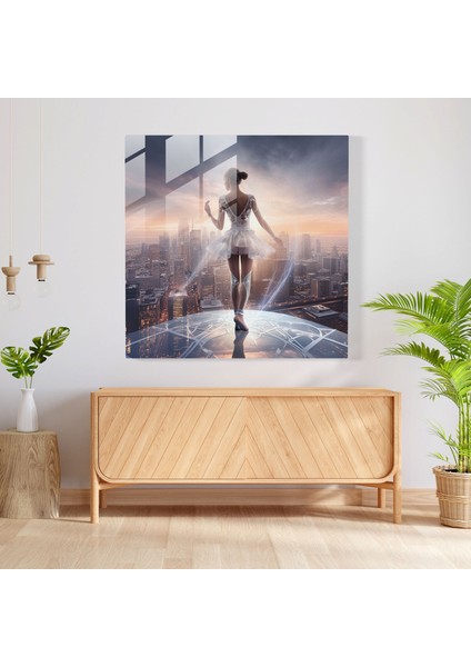 Fütüristik Balerin Cam Baskı - Balerin, Fütüristik Şehir Manzarası, Balerin, Görsel Açıdan Çarpıcı, 30X30 fiyatları