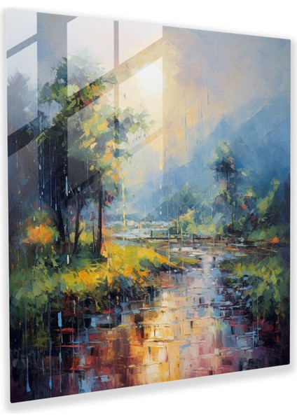 Canlı Yağmur Cam Baskı - Yağmur, Cam Sanatı, Yağmurlu Manzara, Ev Dekorasyonu, 30X30