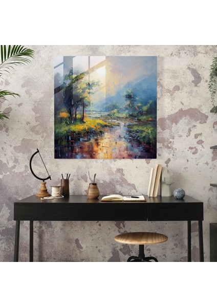 Canlı Yağmur Cam Baskı - Yağmur, Cam Sanatı, Yağmurlu Manzara, Ev Dekorasyonu, 30X30 modelleri