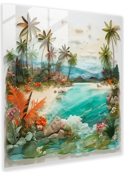Cennet Adası Cam Baskı - Tropikal, Cam Baskı, Kolaj Çalışması, Cennet Adası, 30X30