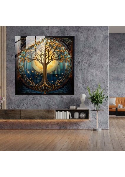 Art Deco Cam Hayat Ağacı Duvar Sanatı - Hayat Ağacı, Geometrik Desenler, Modern Sanat, Duvar Dekorasyonu, 30X30