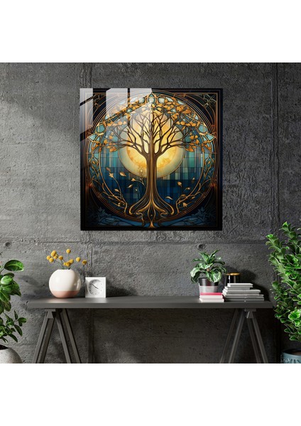 Art Deco Cam Hayat Ağacı Duvar Sanatı - Hayat Ağacı, Geometrik Desenler, Modern Sanat, Duvar Dekorasyonu, 30X30