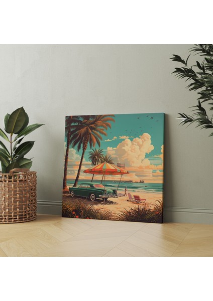 Retro Plaj Manzarası Kanvas Tablo - Retro, Kanvas Tablo, Retro, Ev Dekorasyonu, 70X70