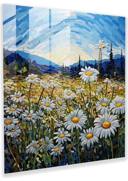 Cam Sanatı Sanatsal Cam Baskı - Papatya Tarlası Mozaik Cam Duvar Sanatı, 30X30