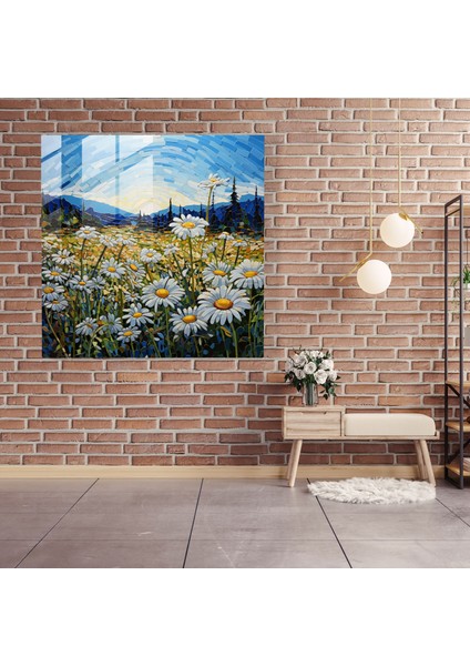 Cam Sanatı Sanatsal Cam Baskı - Papatya Tarlası Mozaik Cam Duvar Sanatı, 30X30 fiyatları