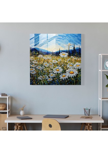 Cam Sanatı Sanatsal Cam Baskı - Papatya Tarlası Mozaik Cam Duvar Sanatı, 30X30 modelleri