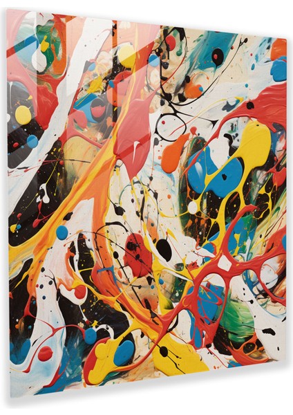Renkli Soyut Cam Baskı - Jackson Pollock Tarzı Cam Duvar Tablosu, 30X30
