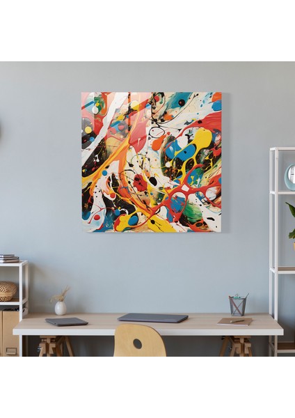 Renkli Soyut Cam Baskı - Jackson Pollock Tarzı Cam Duvar Tablosu, 30X30 fiyatları
