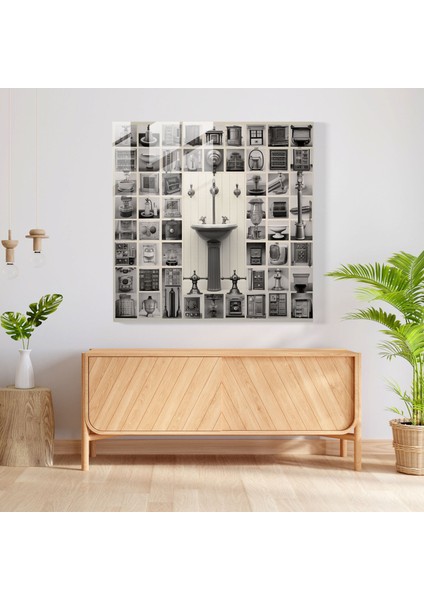 Zamansız Zarafet Cam Baskı - Banyo Için, Klasik Banyo Armatürleri, Vintage Fotoğraflar, Kolaj Sanatı, 30X30 fiyatları