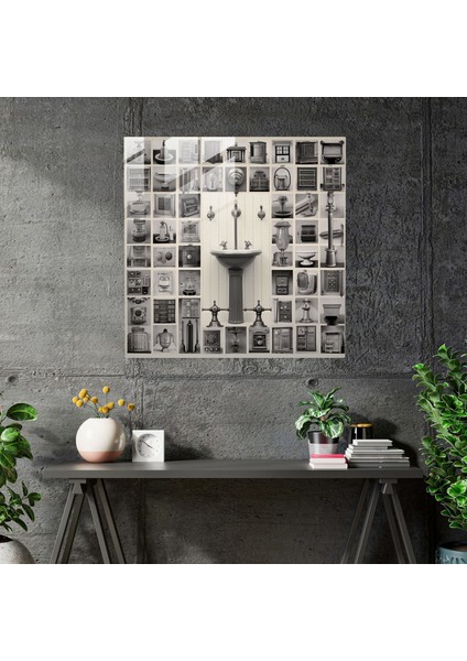 Zamansız Zarafet Cam Baskı - Banyo Için, Klasik Banyo Armatürleri, Vintage Fotoğraflar, Kolaj Sanatı, 30X30 modelleri