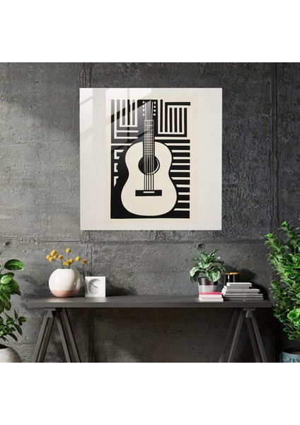 Minimalist Cam Baskı - Boş Kanvas Üzerine Tek Gitar Linocut Baskı - Cam Duvar Tablosu, 30X30 fiyatları