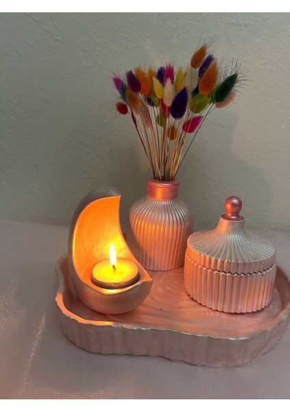 Love Candle Dekor Pembe Vazo Seti, 4’Lü Vazo Seti, Mumlu Vazo Seti, Gül Kurusu Vazo Seti