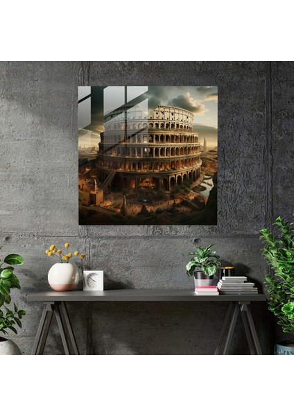 Gerçeküstü Dijital Cam Baskı - Kolezyum'un Öneminin Tuhaf Yorumu - Cam Duvar Sanatı - Ev Dekorasyonu Duvar Dekoru, 50X50 fiyatları