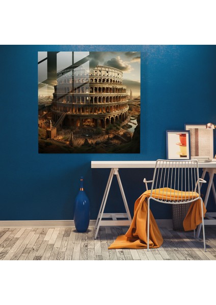 Gerçeküstü Dijital Cam Baskı - Kolezyum'un Öneminin Tuhaf Yorumu - Cam Duvar Sanatı - Ev Dekorasyonu Duvar Dekoru, 50X50 modelleri