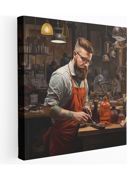 Gerçekçi Berber Yağlıboya Tablo Kanvas Tablo - Berber, Berber, Duvar Sanatı, Kanvas Tablo, 30X30