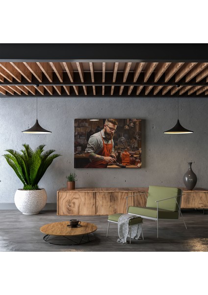 Gerçekçi Berber Yağlıboya Tablo Kanvas Tablo - Berber, Berber, Duvar Sanatı, Kanvas Tablo, 30X30 modelleri