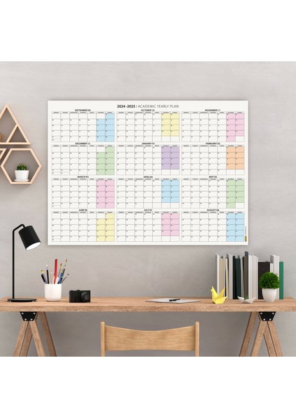 2024 2025 Akademik Duvar Takvimi Eylül Başlangıçlı Academic Wall Calendar Pastel Gökkuşağı Renkler