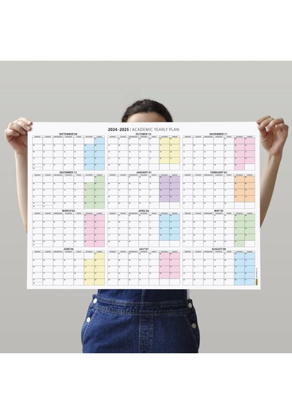 2024 2025 Akademik Duvar Takvimi Eylül Başlangıçlı Academic Wall Calendar Pastel Gökkuşağı Renkler