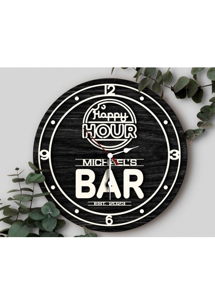 Barlara Özel Dekoratif Siyah Ahşap Duvar Saati 35CM-21 , Bar Duvar Saati , Cafe Duvar Saati , Özel Ahşap Saat